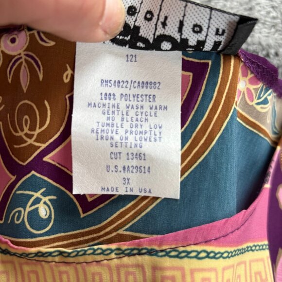 Vtg Patchwork Womens Top Size 3X Floral Boho Gemoetric Western Satin USA 18070 - Picture 6 of 7